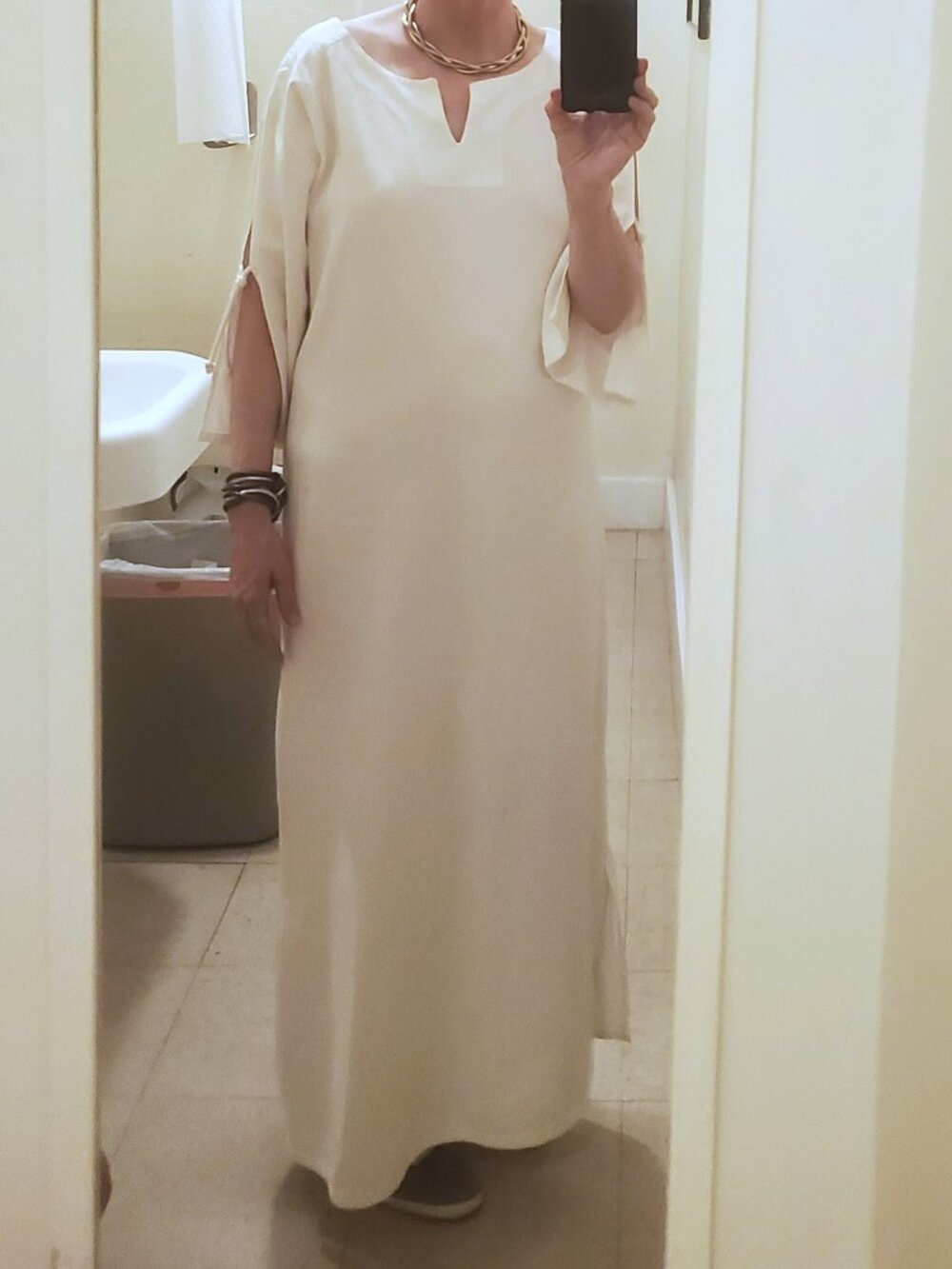 DUNES Cream White 100% Cotton Kaftan Maxi Dress Tunic Split Sleeve Small
